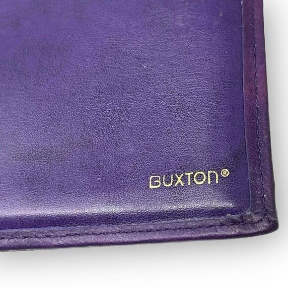 Buxton Vintage Leather Wallet Billfold Bi-Fold Purple Top Grain Cow Hide Used - Picture 13 of 14